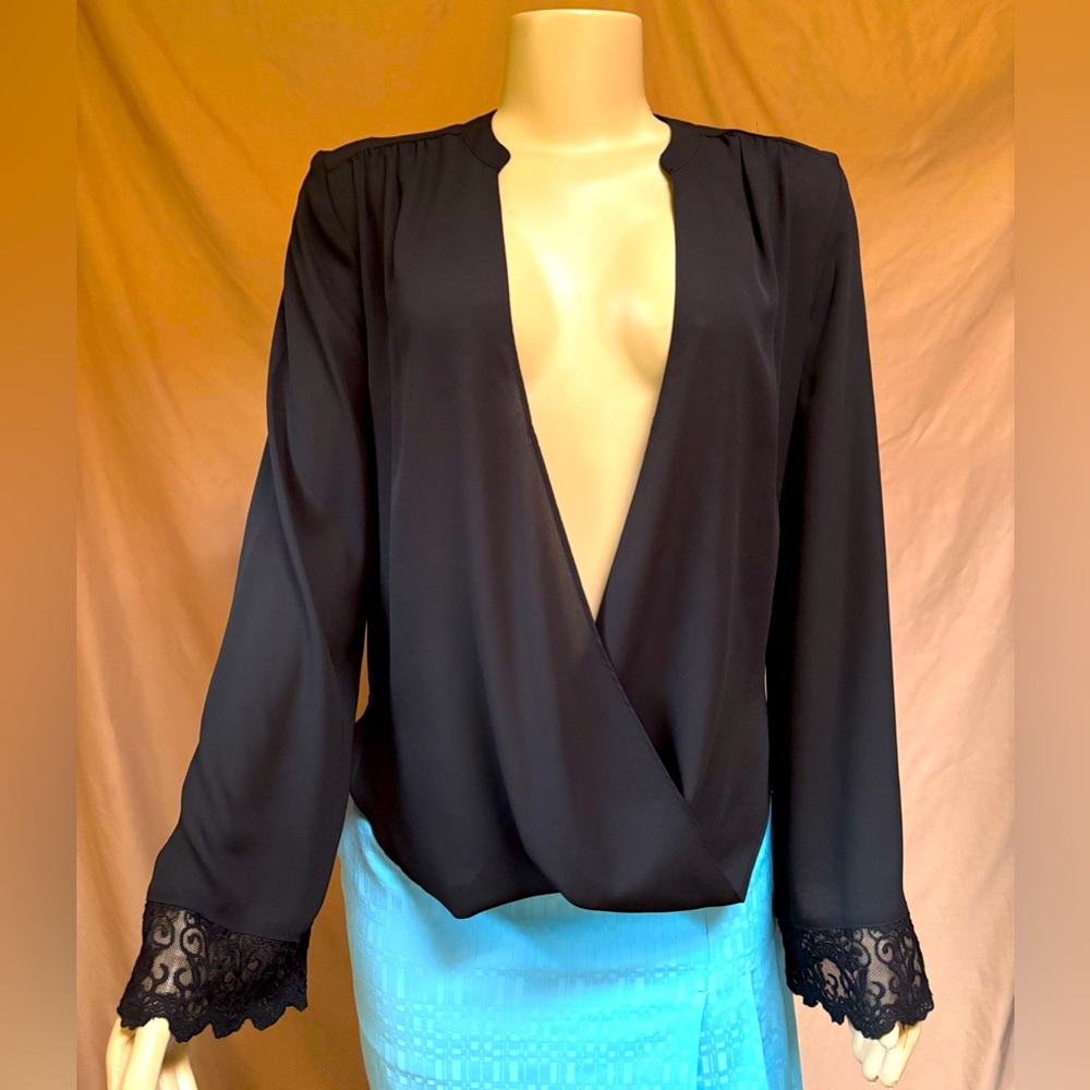 Elegant Black Lace Trim Blouse
